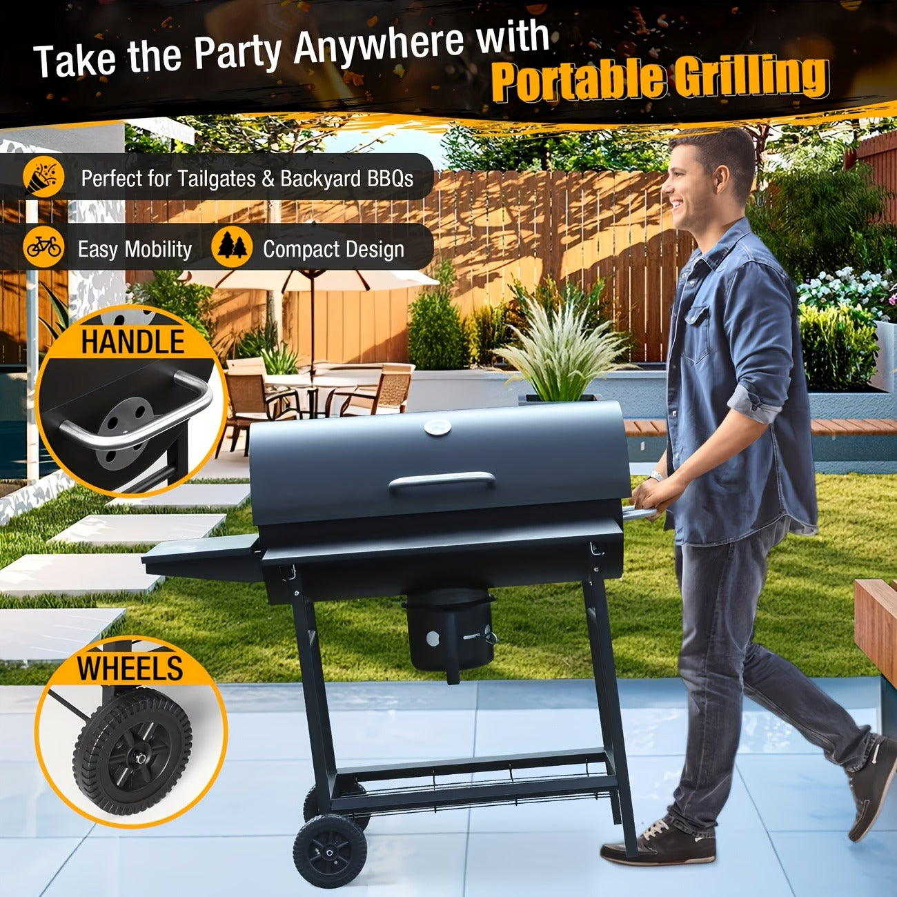 Charcoal Grill with Offset Smoker, Barrel BBQ Smoker Grill Combo for Backyard & Patio, Heavy-Duty Outdoor Charcoal Smoker with Side Firebox for Smoking, Grilling & BBQ Parties