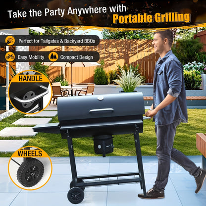 Charcoal Grill with Offset Smoker, Barrel BBQ Smoker Grill Combo for Backyard & Patio, Heavy-Duty Outdoor Charcoal Smoker with Side Firebox for Smoking, Grilling & BBQ Parties