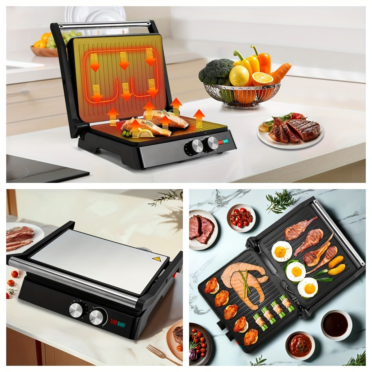 Sandwich Maker 3-in-1 Mini Indoor Grill & Panini Press – Non-Stick 180° Opening, Floating Hinge, 60-Min Timer, Temp Control & Grease Tray | Compact Electric Grill for Home & Dorm