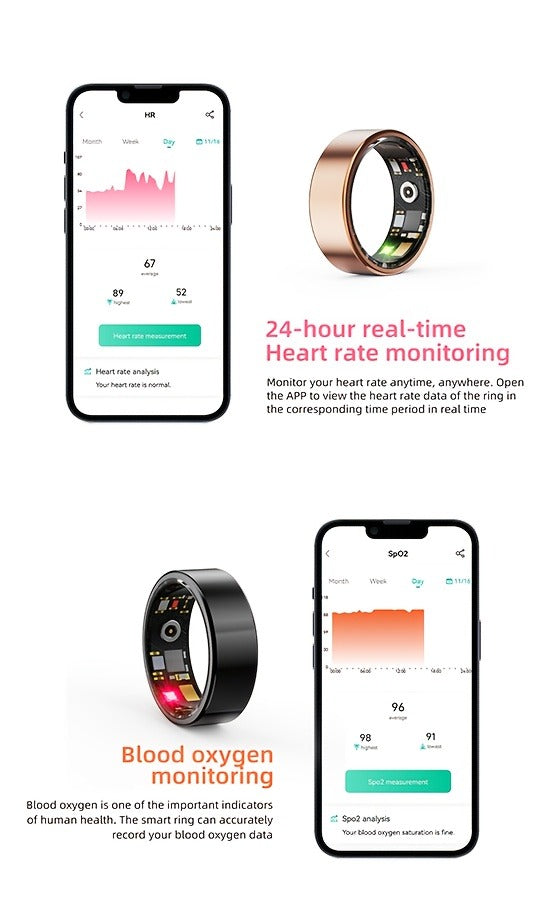 Smart Ring Activity Accessory in Black, Rose Gold or Silver with Seven Diameter-Based Size Options