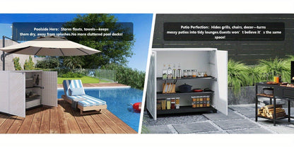 Outdoor Storage Cabinet with Doors & Metal Shelves | Resin
