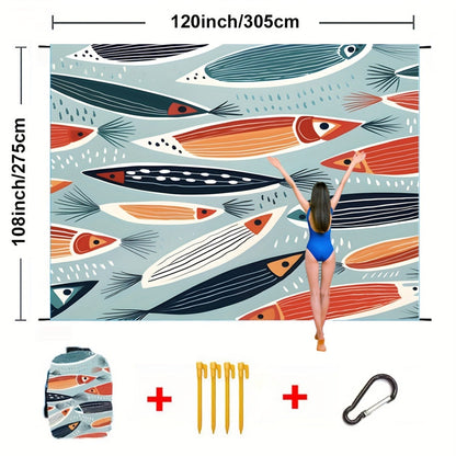 Printed Beach Mat with 19 Exact Size-and-Pattern Options, 198 x 205cm to 275 x 305cm with Stakes and Pouch