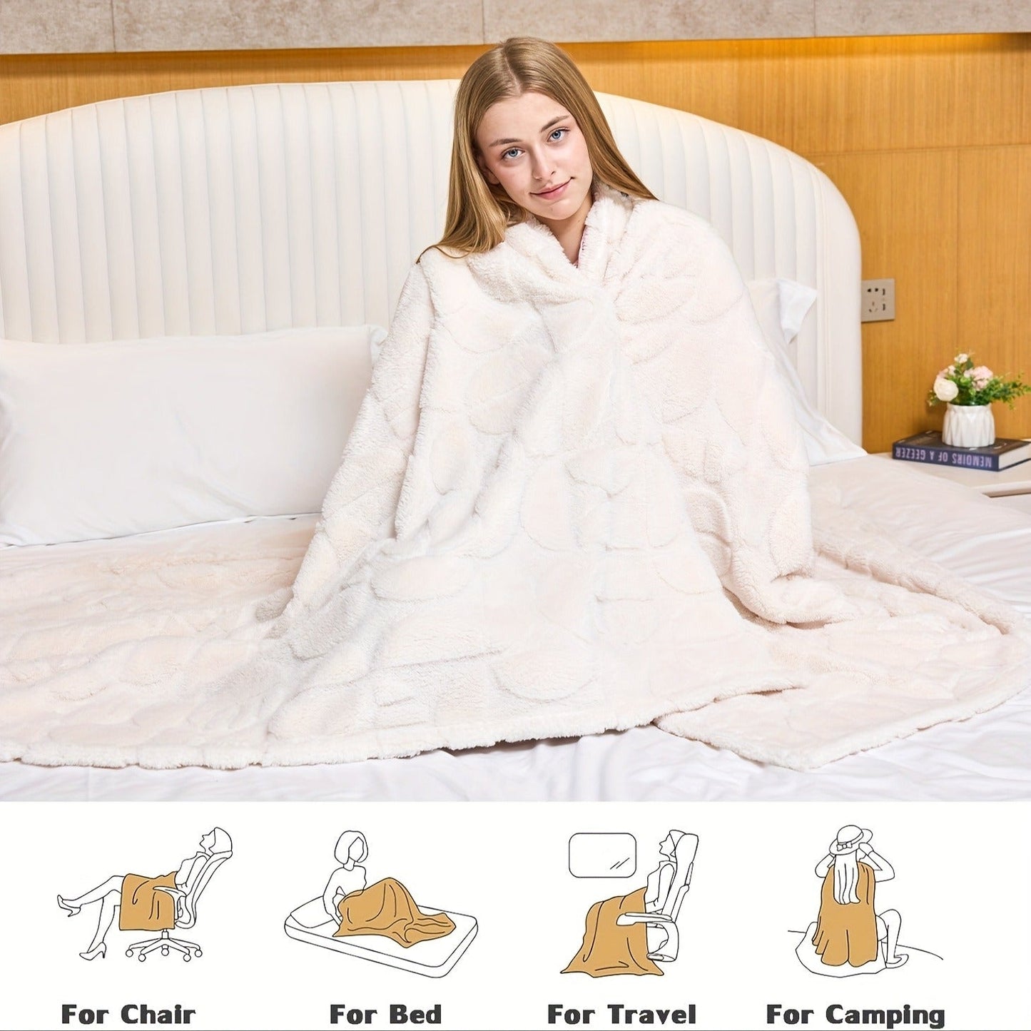 Raised Geometric Throw Blanket in White, Blue or Grey with 40 x 60, 60 x 80 and 80 x 90-Inch Size Options