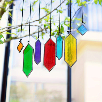 Hanging Geometric Color-Panel Suncatcher Ornament in Multicolor or Blue Checkout Options for Window and Garden Display