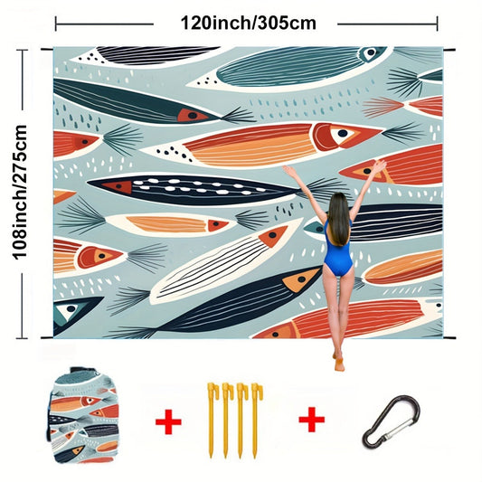 Sandproof Beach Blanket Oversized Extra Large Quick Dry Picnic Mat for Beach Camping Travel – Bohemia Dolphin Sailor Turtle Fish Patterns, 2-10 Adults