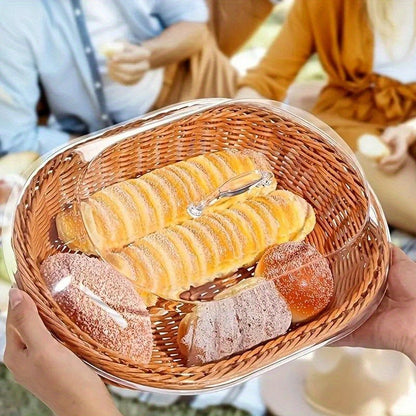 Wicker Bread and Fruit Storage Basket with Clear Acrylic Lid in Square or Round Checkout Shapes