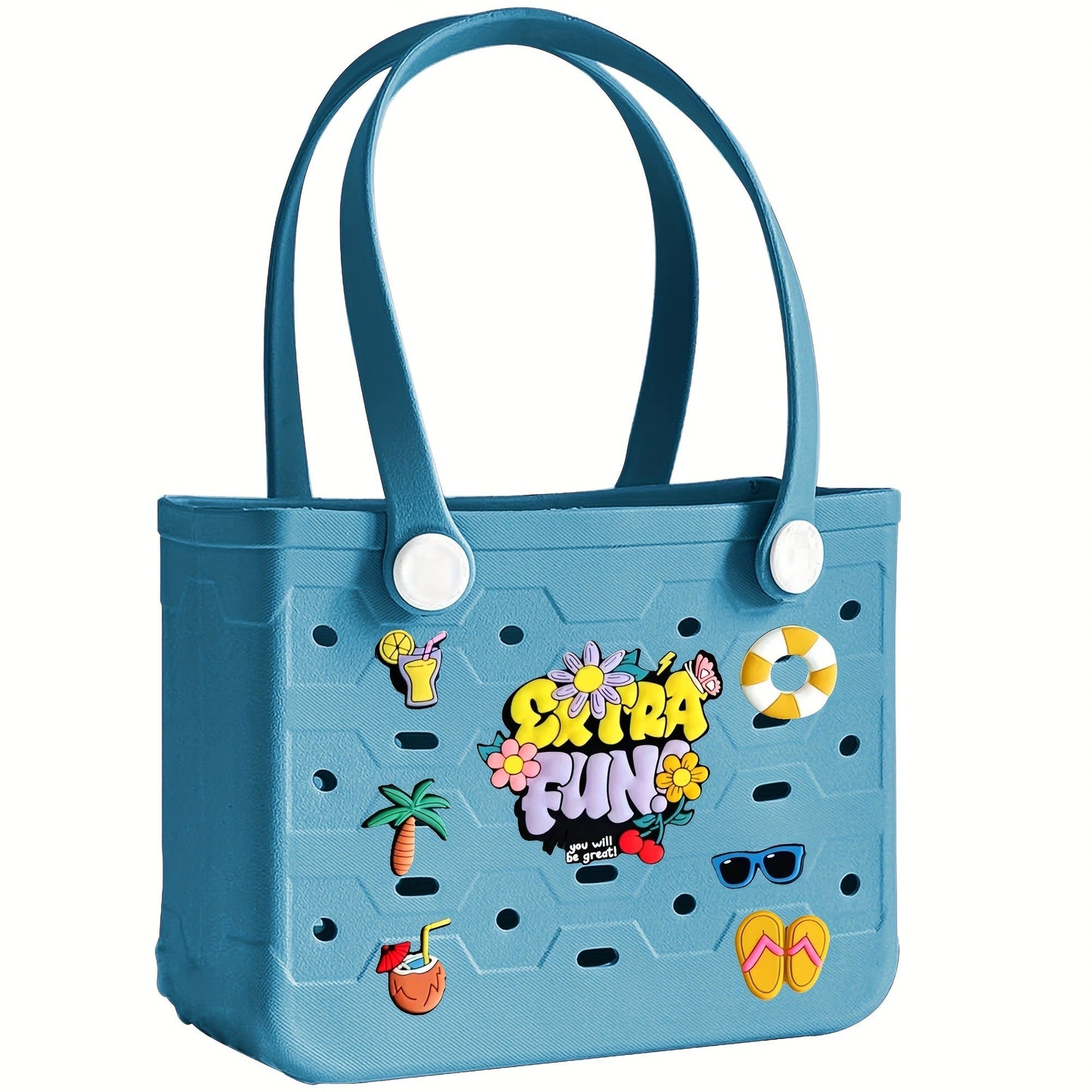 EVA Beach Bag for Women with Drainage Holes Waterproof Tote Bag Summer Outdoor Camping Shopping Travel Bag with Cute Decorations Multiple Colors S M L