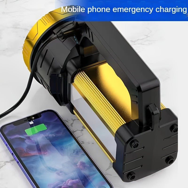Flashlight 2000-Lumen Rechargeable Searchlight with 2400mAh Battery, Side Lantern and USB Output