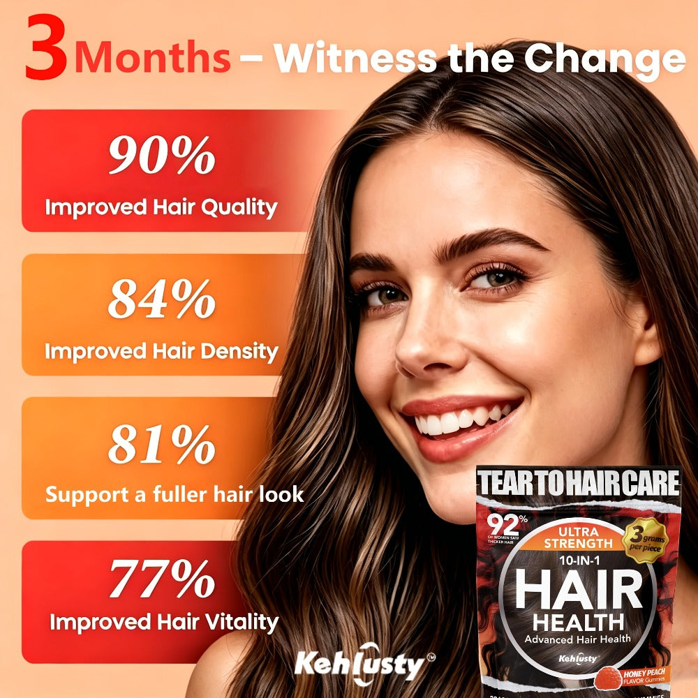 Biotin Gummies for Hair Growth with Collagen Complex Vitamin C & Ginger — 90 Chewable Gummies for Thicker Fuller Hair, Thinning Hair Support, Peach Flavor, 30-Day Supply for Men & Women