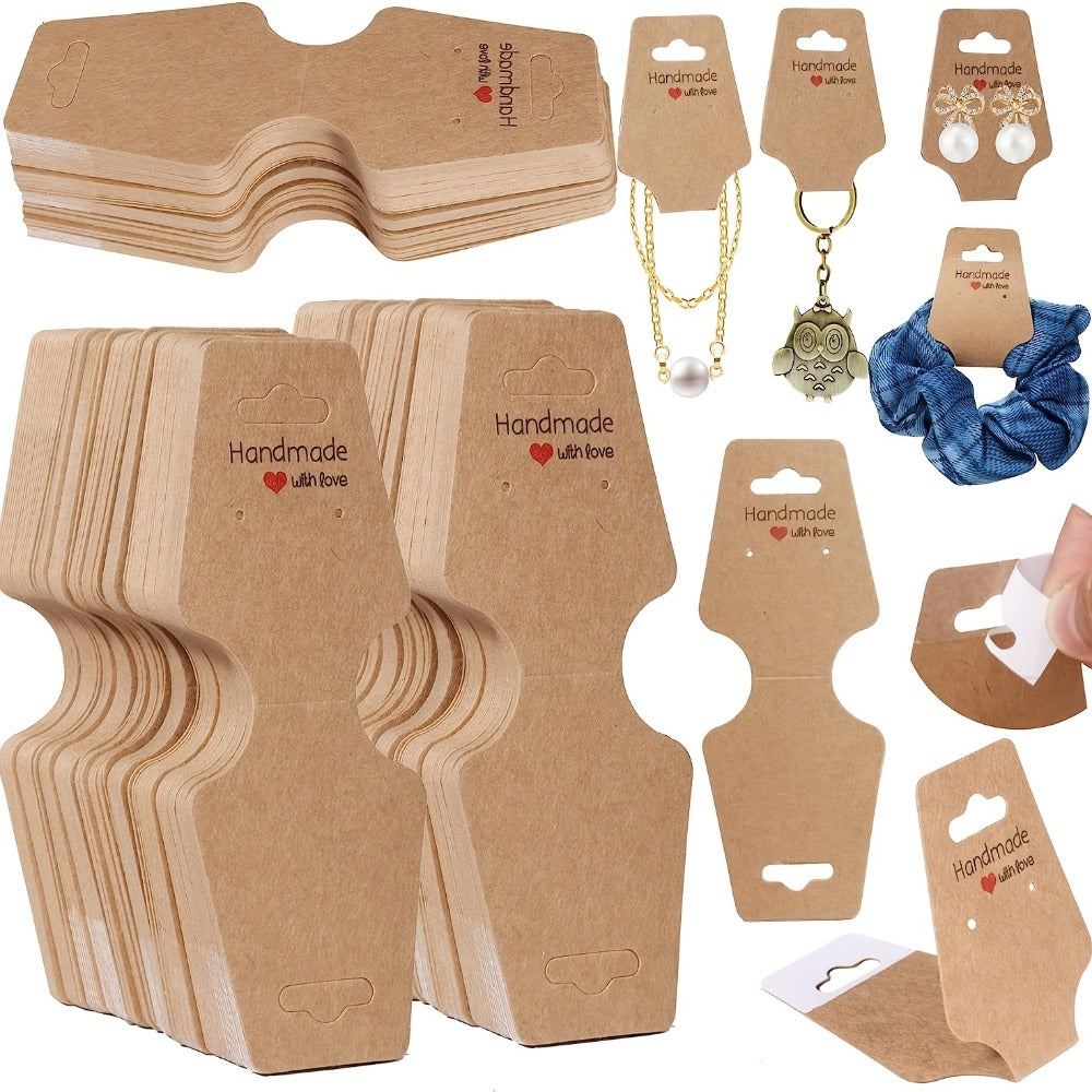 Self-Adhesive Kraft Jewelry Display Cards with Rounded Corners for Necklaces, Bracelets and Keychains, 11- or 99-Pack