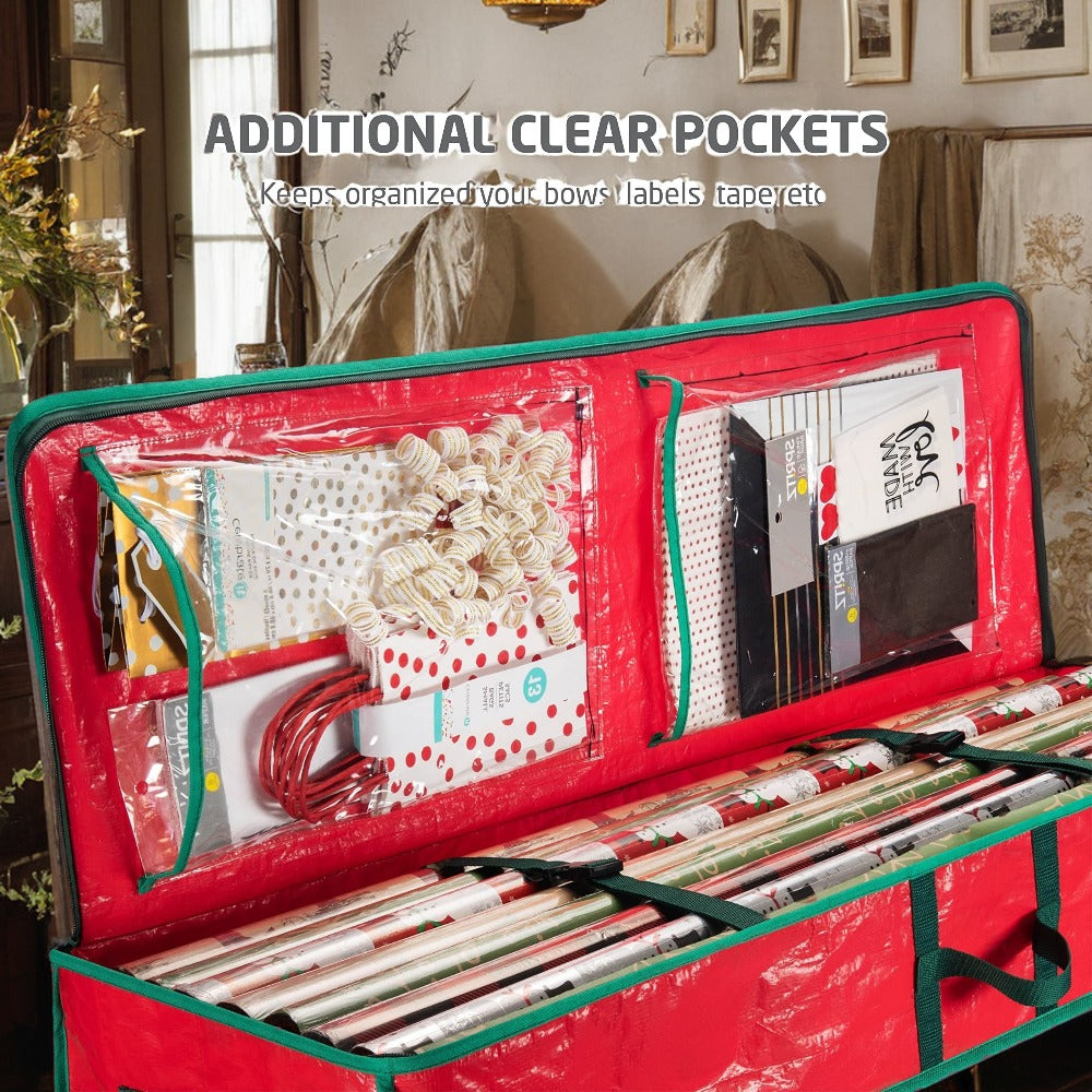 Storage Bag, 40-Inch Holiday Organizer in Red or Green with Zipper Closure, Interior Pockets, Handles and Adjustable Straps