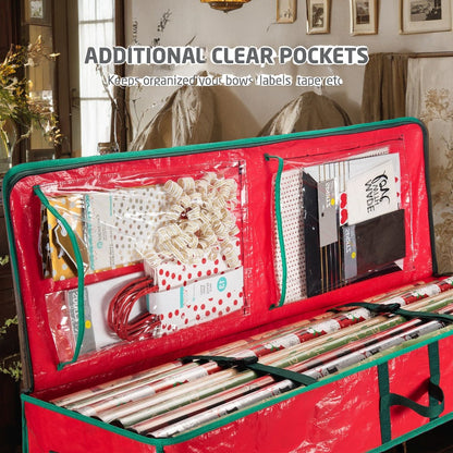 Storage Bag, 40-Inch Holiday Organizer in Red or Green with Zipper Closure, Interior Pockets, Handles and Adjustable Straps