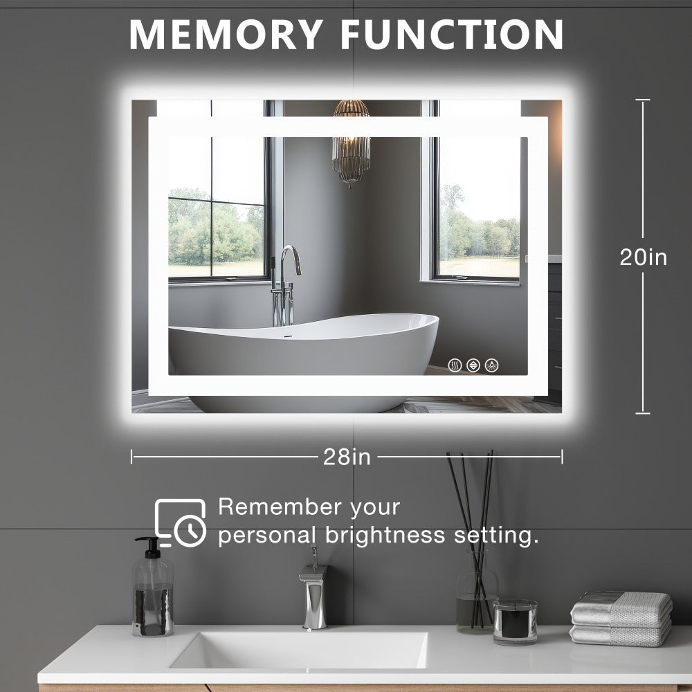 LED Bathroom Mirror with Anti-Fog – Dimmable Vanity Mirror, 3 Color Lighting Modes, Dual Light Source, Wall Mounted Horizontal or Vertical, Tempered Glass, Multiple Sizes