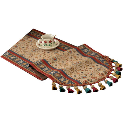 Tasseled Floral Table Runner with 15.75-Inch Width and Three Length Options for Dining Tables