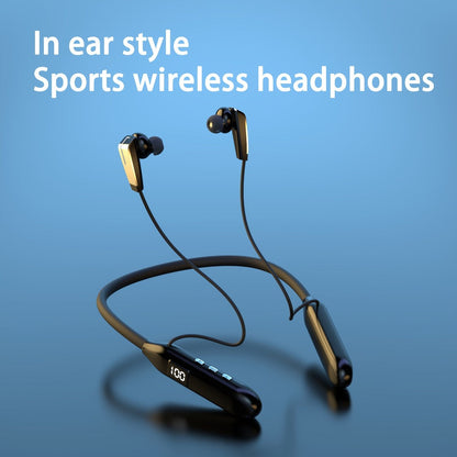 Neckband Sport Bluetooth Earphones Wireless In-Ear Flexible Neckband Extra Long Battery Life LED Display Running Gym Workout Calls Gaming Outdoor Activities Black