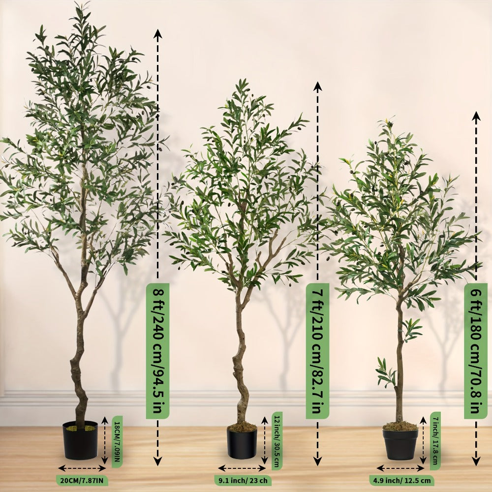 Artificial Olive Tree Indoor 5FT 6FT 7FT 8FT Potted Faux Olive Tree with Lifelike Trunk Branches Silk Leaves Fruits – Large Fake Plant for Living Room Office Home Decor