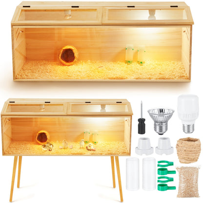 Brooder Box Kit 40x16x16 in for Chicks, Quail & Ducks – Indoor/Outdoor with Leg Stand, Sliding Door, Bulb Set & Feeder for Baby Chickens, Hamsters, Lizards