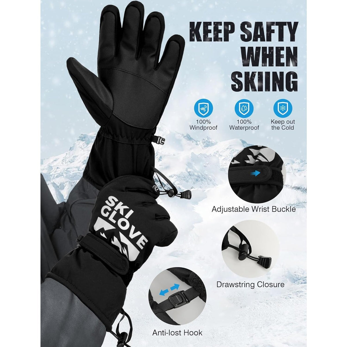 Black Full-Finger Winter Gloves with Touch-Panel Fingertips and Complete S, M, L and XL Size Options