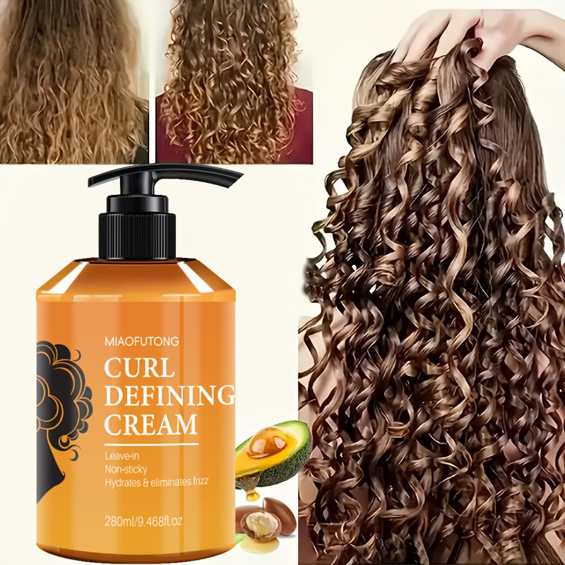 Curl Defining Cream with Argan Oil 280ml Frizz Control Moisture Lock Hydrating Styling Conditioner – Enhances Shine Boosts Volume Heat-Free Curl Definer for Curly Wavy Coily Hair Women
