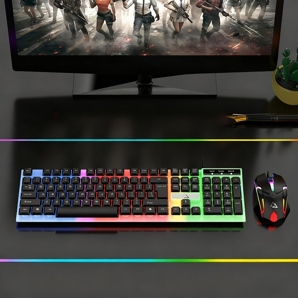 Gaming Keyboard and Mouse Combo Wired Backlit Mechanical-Feel Keys Optical Mouse Ergonomic USB Set for PC Laptop Desktop Home Office Quick Function Keys ABS Build