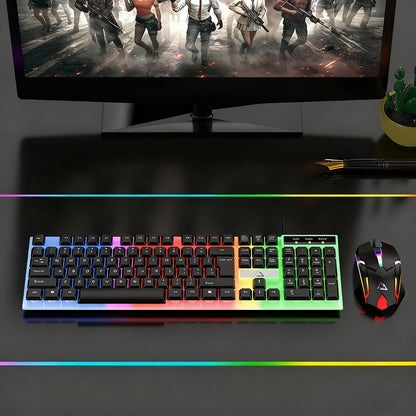 Gaming Keyboard and Mouse Combo Wired Backlit Mechanical-Feel Keys Optical Mouse Ergonomic USB Set for PC Laptop Desktop Home Office Quick Function Keys ABS Build