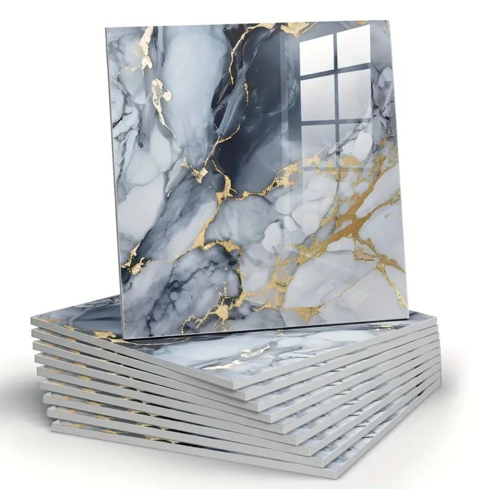 Twenty-Piece 30 cm Marble-Pattern Wall Tile Sticker Set with Five White, Green, Gray or Black Designs