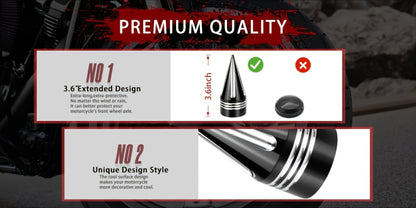 CNC Spike Motorcycle Front Axle Nut Covers Caps 3.6" – Fits Harley Touring Street Glide Road King Electra Glide Tri Glide 2008-Later, Black & Silvery