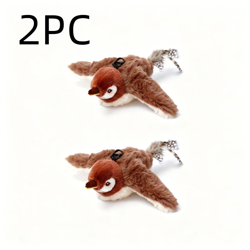 Cat Toy Flapping Sparrow with Chirping Sound, USB Rechargeable Motion and One, Two or Three-Piece Options