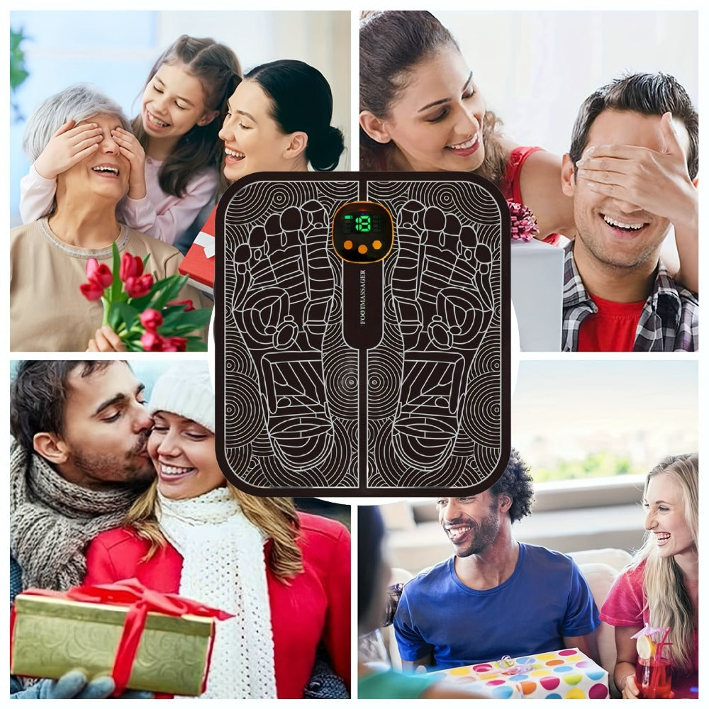 USB-Powered Foot Stimulation Mat with Eight Modes, Nineteen Levels and Foldable Black Pad Design