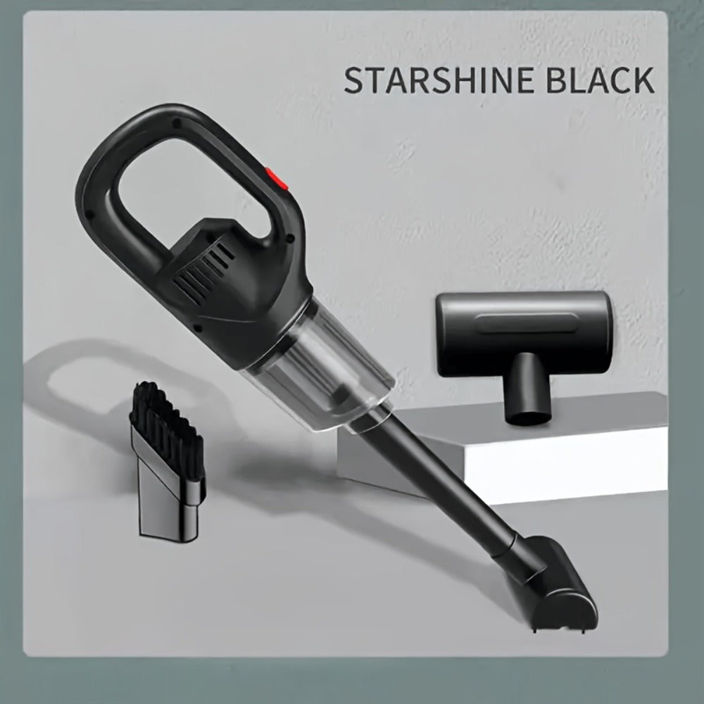 Black Cordless Handheld Vacuum Cleaner with Detachable Dust Bin, Extension Tube and Two Brush Attachments