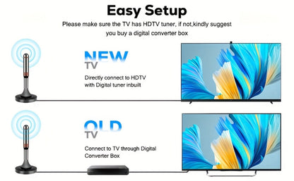 Amplified Indoor HDTV Antenna with Signal Booster & Removable Amplifier - 4K 1080p 360° Reception, Free Local Channels ABC CBS NBC FOX, No Cable or Satellite Fees, Easy Install for Smart TV