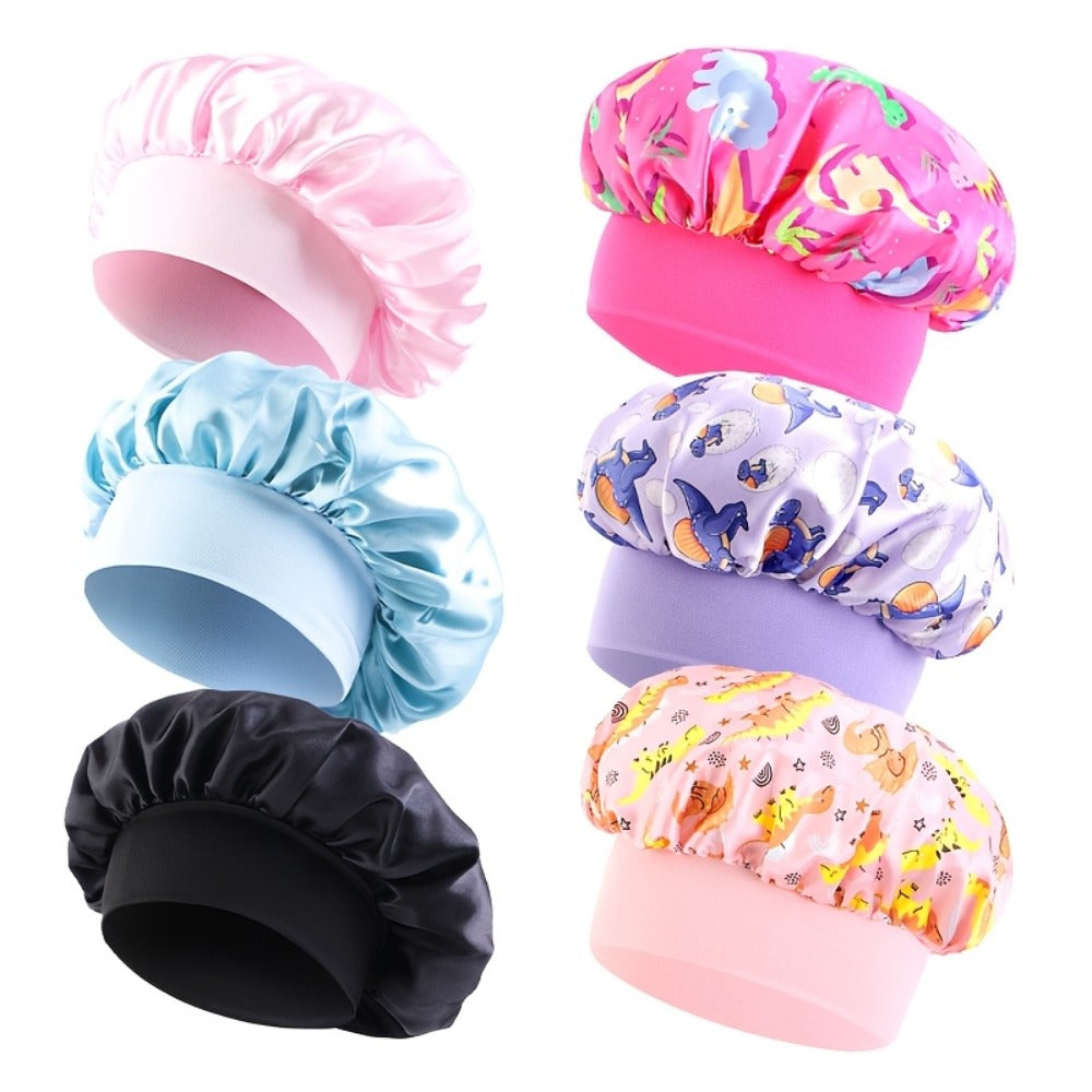 Six-Piece Printed Shower Cap Set in Five Protected Assorted Color and Cartoon Pattern Options