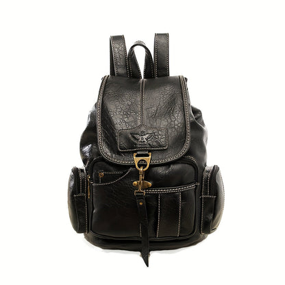 Vintage PU Leather Backpack Shoulder Satchel Multi-Carry Water Resistant Geometric Pattern Zipper Adjustable Strap for Men Women School Travel