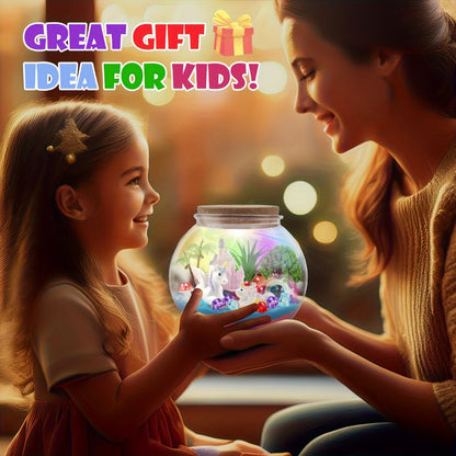 Unicorn Terrarium Craft Kit with Decorative Globe, Multicolor LED Light, Remote and Layered Sand Accessories