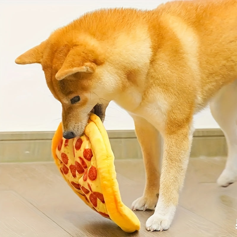 Squeaky Pizza Dog Toy - Plush Pepperoni Pizza & Donut Chew Toy for Dogs, Durable Soft Interactive Toy for All Breeds, Fun Food-Shaped Squeaky Dog Gift for Puppies & Adult Dogs