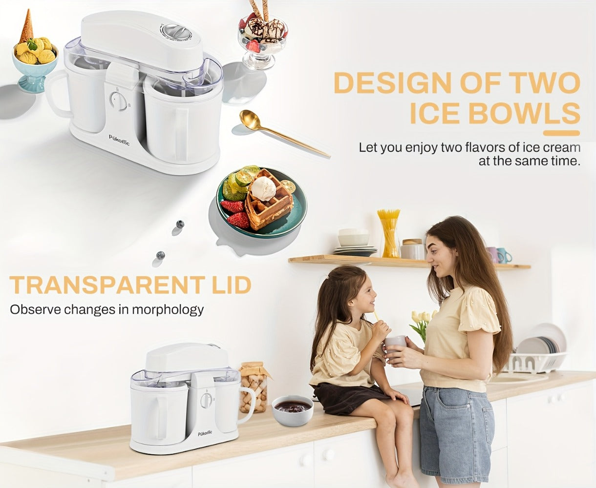 Ice Cream Maker Machine Dual Cup Self-Freezing – Make 2 Flavors Homemade Ice Cream Sorbet Frozen Yogurt at Once, Fast 10-Min Churning, Easy Clean Removable Bowl, Compact Countertop Design