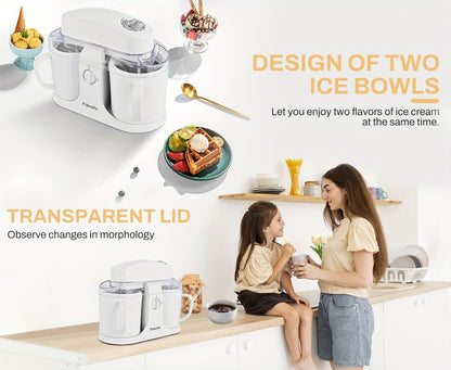 Ice Cream Maker Machine Dual Cup Self-Freezing – Make 2 Flavors Homemade Ice Cream Sorbet Frozen Yogurt at Once, Fast 10-Min Churning, Easy Clean Removable Bowl, Compact Countertop Design