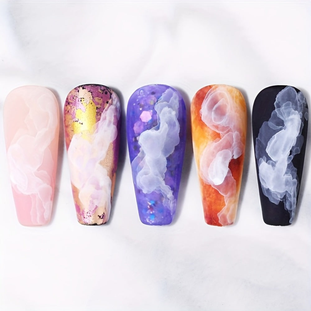 Gel Nail Polish – Blooming White Watercolor Gradient Flower Effect — Semi-Permanent Soak-Off LED UV Nail Art Ink, Floral Marble Manicure…