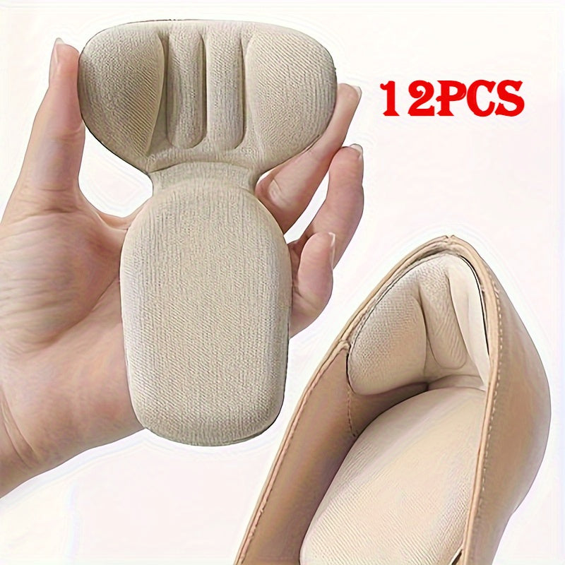Beige Adhesive Heel Grip Pad Set with 12 Pieces in Six Pairs for Filling Space Inside Loose-Fitting Shoes