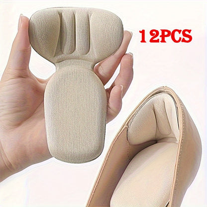 Beige Adhesive Heel Grip Pad Set with 12 Pieces in Six Pairs for Filling Space Inside Loose-Fitting Shoes