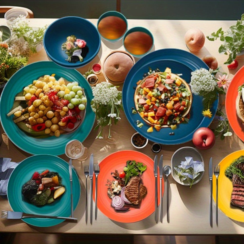 32-Piece Colorful Dinnerware Set for Eight with Round Plates, Bowls and Cups in Two Assorted Palettes
