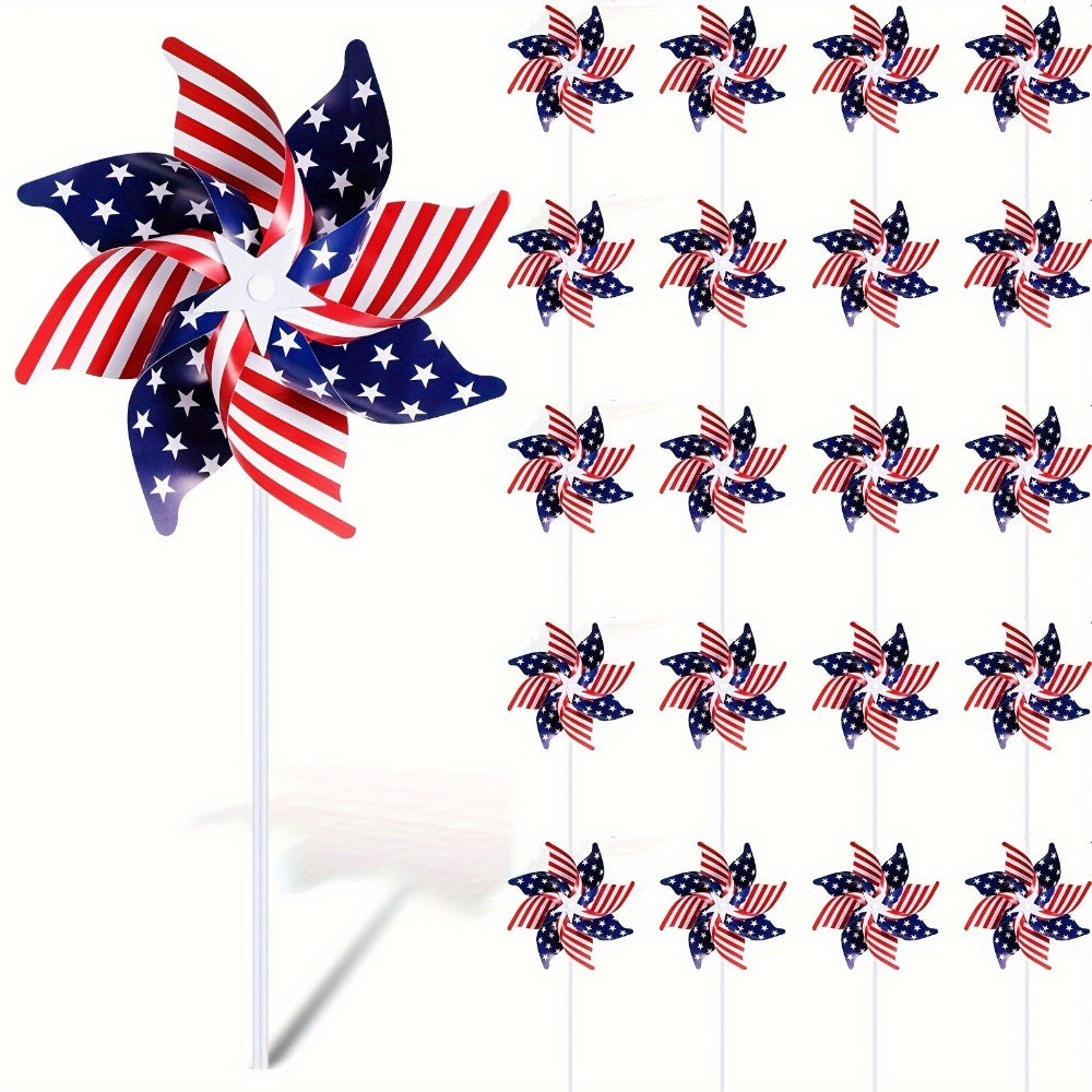 Patriotic Red, White and Blue Pinwheel Decorations with 38 × 21 cm Stakes in 20-, 30- or 40-Piece Packs