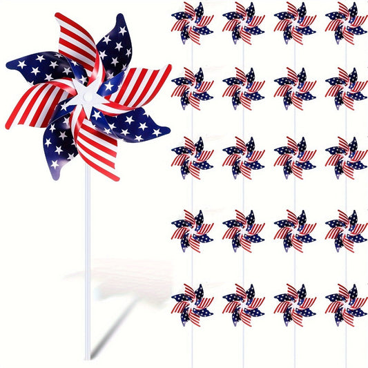 4th of July Pinwheels Decorations Red White Blue - Patriotic Stars Stripes Pinwheel Garden Decor for Independence Day Party, Yard Lawn Outdoor Decor, Party Favors - 20 30 40 Pack