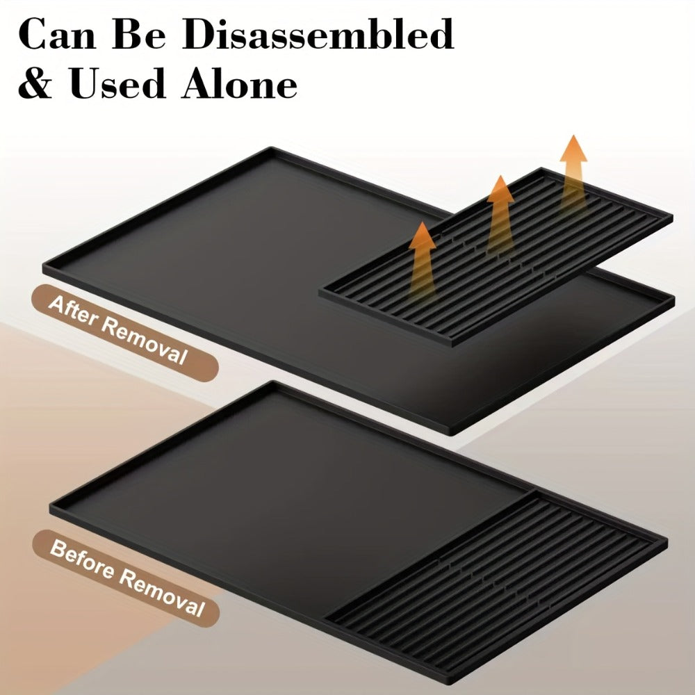 Kitchen Mat, 23.6x15.7-Inch Silicone Coffee Machine Mat with Detachable Side Pad and Three Styles