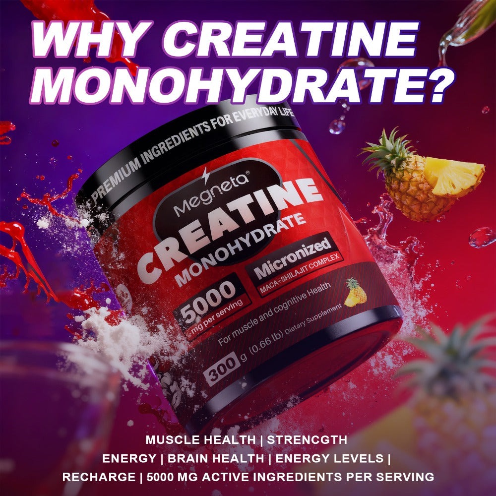 Creatine Monohydrate Powder 5000mg Per Serving - Pineapple Flavor, No Artificial Sweeteners - Strength, Power & Focus Support - 300g, 60 Servings Pre-Workout Supplement
