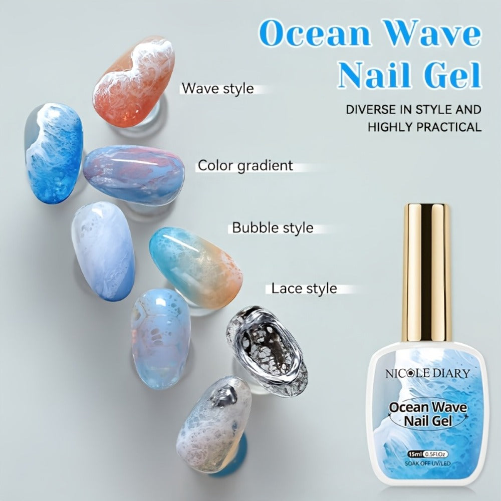 Gel Nail Polish NICOLE DIARY 2-Piece Watercolor and Ocean-Wave Set with Two 15ml Bottles for DIY Art