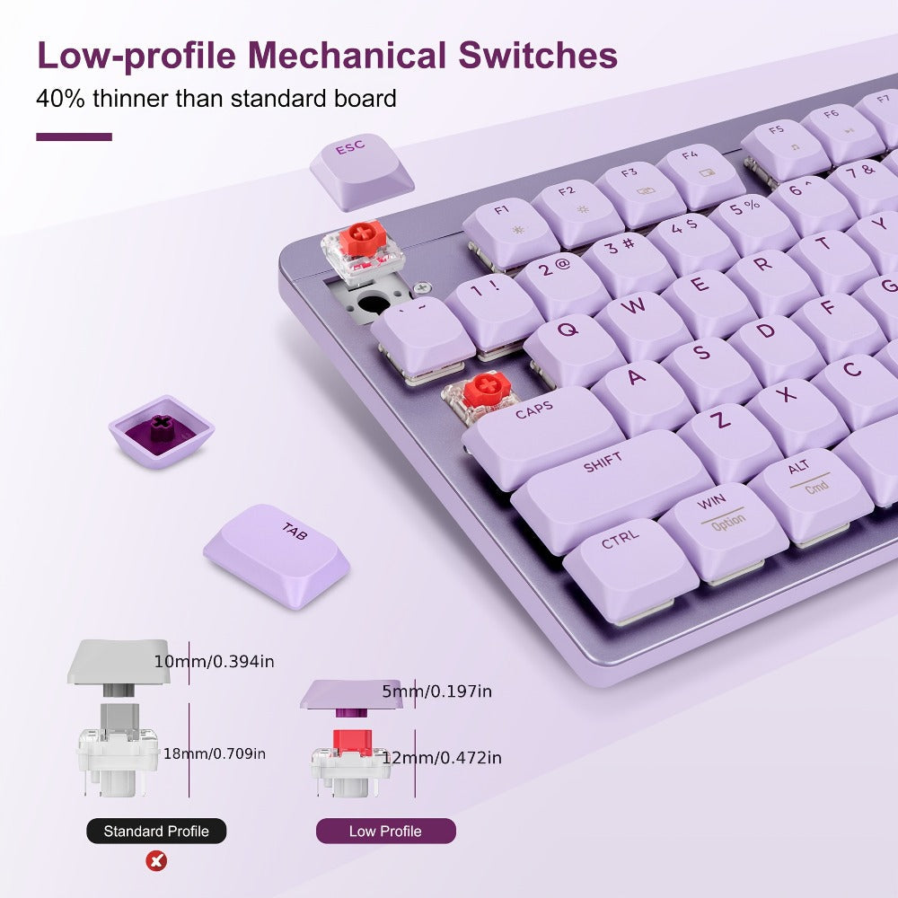 FA98 Low-Profile 98-Key Wireless Keyboard and Mouse Set with Purple, Silver or Pink Color Options