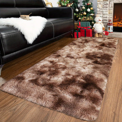 Area Rug Tie-Dye Shaggy Plush Design with Six Colors and Four Washable Sizes for Bedroom or Dorm