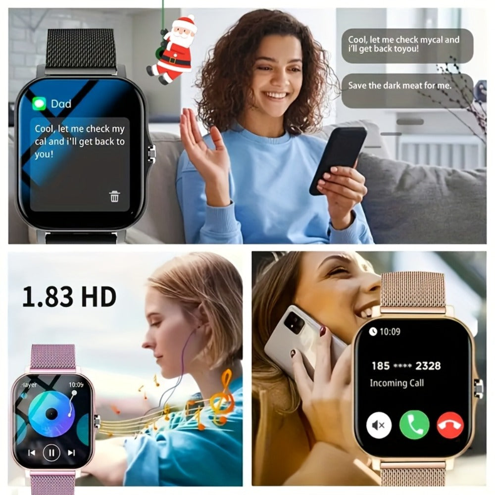 Smartwatch Gift with Metal Strap, Wireless Calling, Music Player and App Alerts in Four Colors