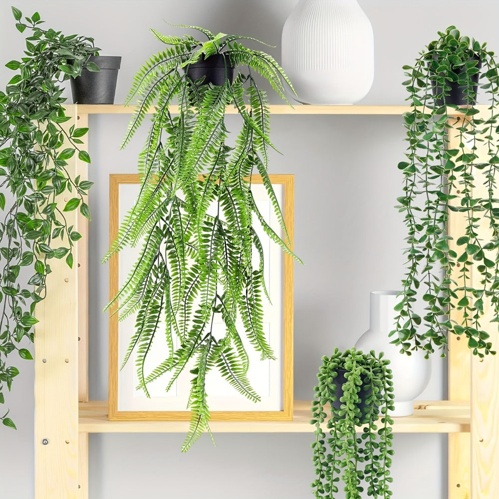 Hanging Artificial Greenery Vines, Four-Piece Mixed Pack with Boston Fern, Eucalyptus and Trailing Styles